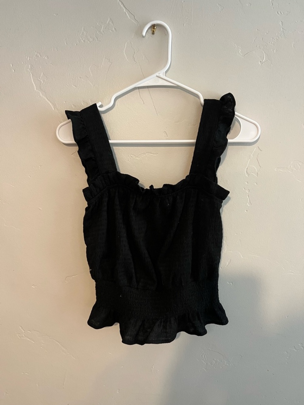 mine Black Ruffle Smocked Tank Top